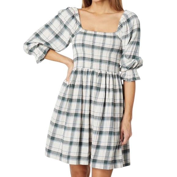 NWT Madewell Cotton Flannel Lucie Smocked Mini Dress in Lebaum Plaid Size XS - Picture 10 of 10